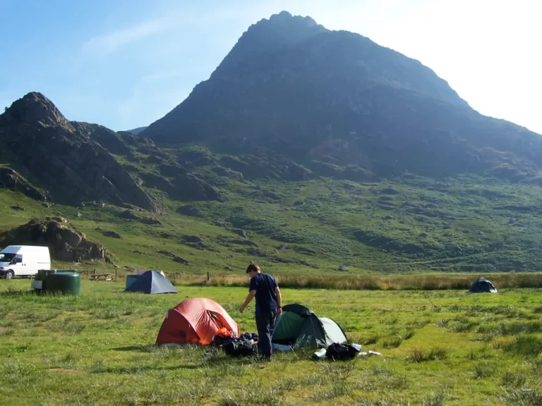 Camping at Gwern Gof Uchaf with Tryfan in the background