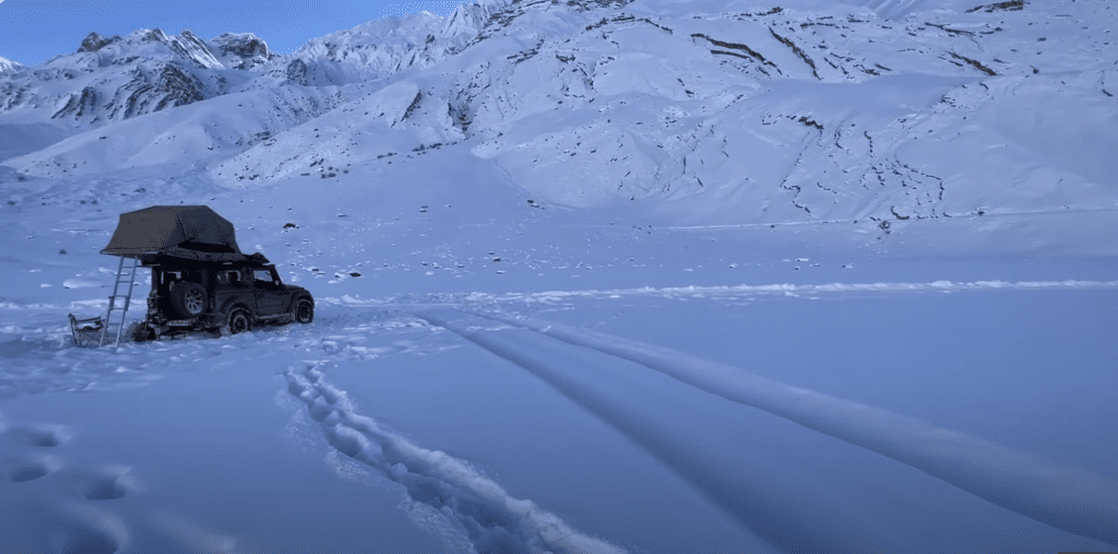 Winter camping in SpitiThar vehicle